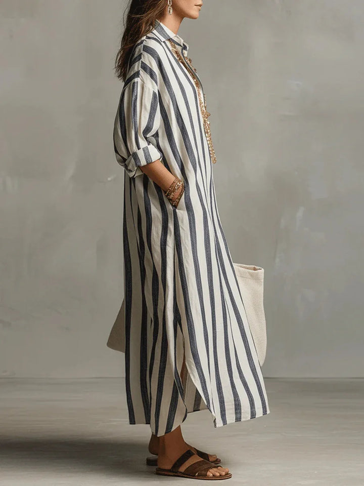 Scout | Robe-chemise longue rayée à manches longues avec poches latérales pratiques
