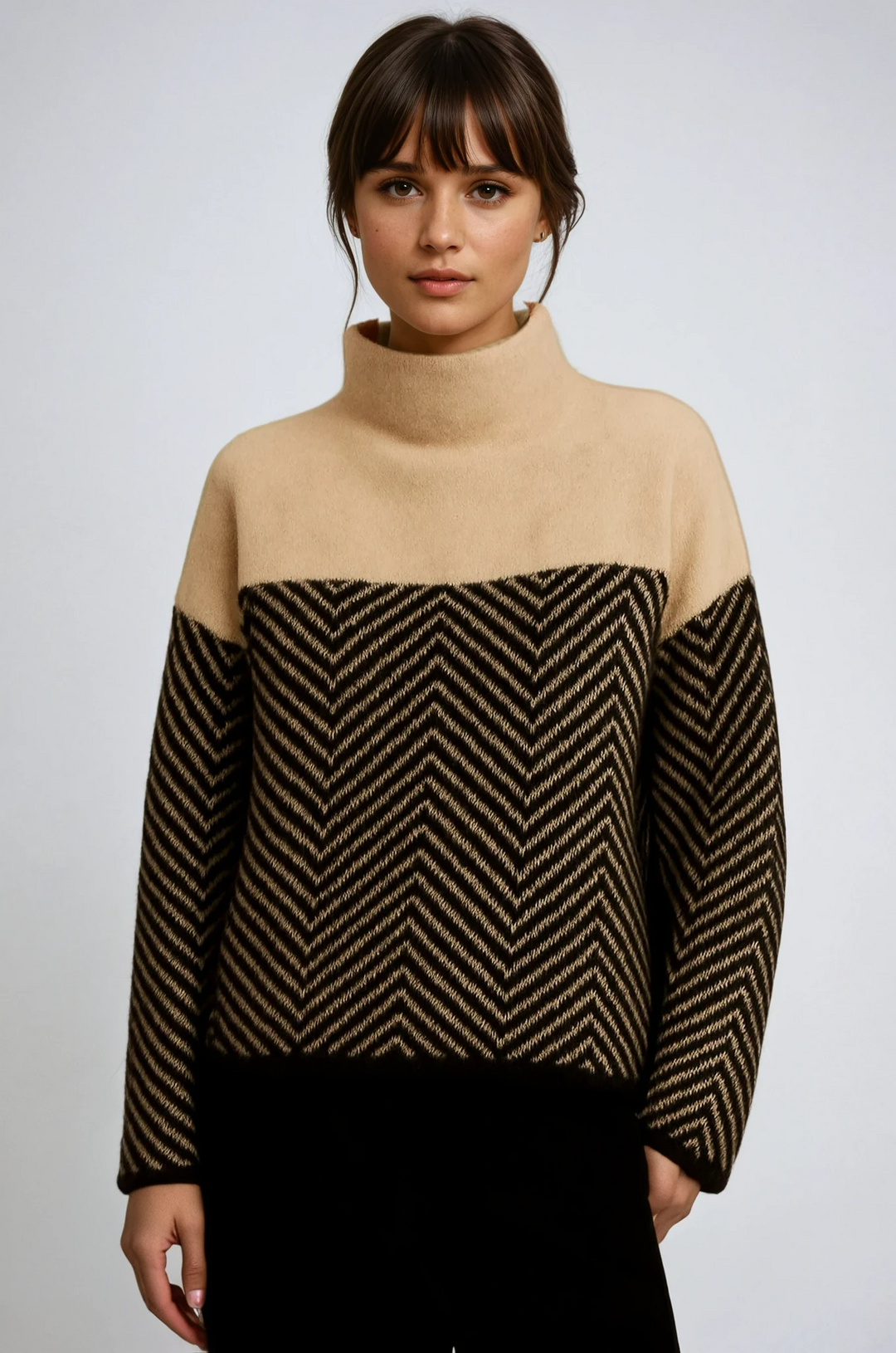 Halle | Pull à col cheminée à motif chevrons