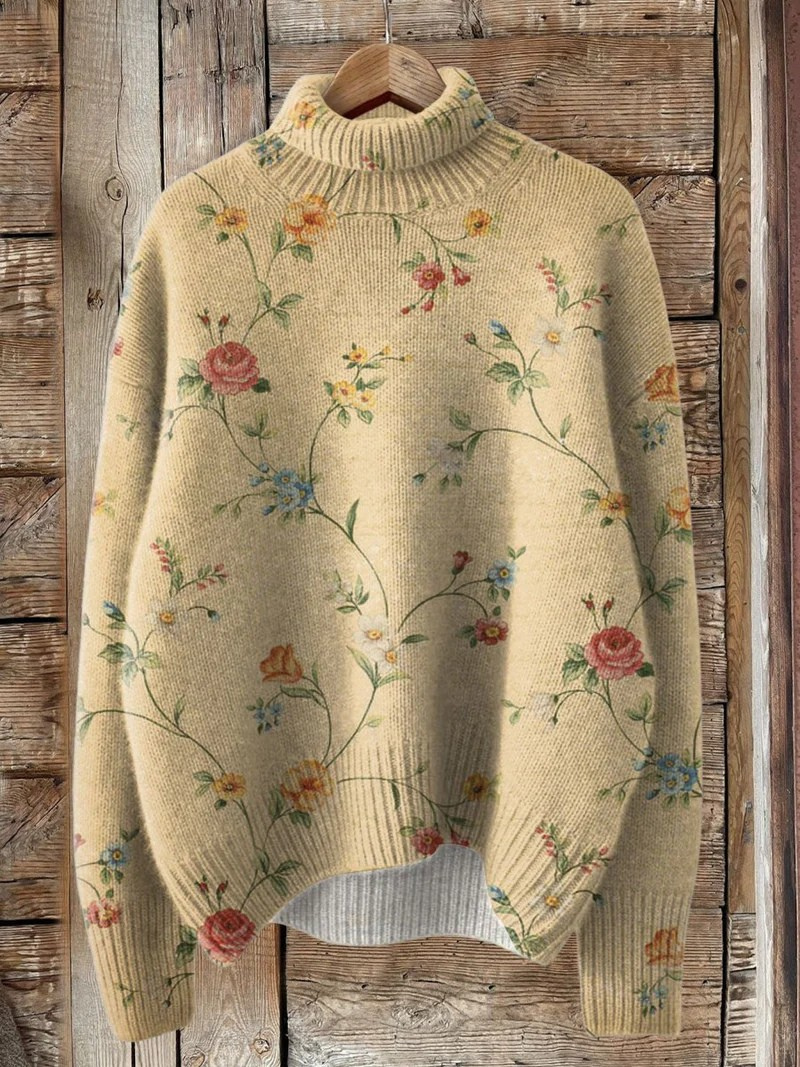 Flora | Pull à col roulé fleuri vintage