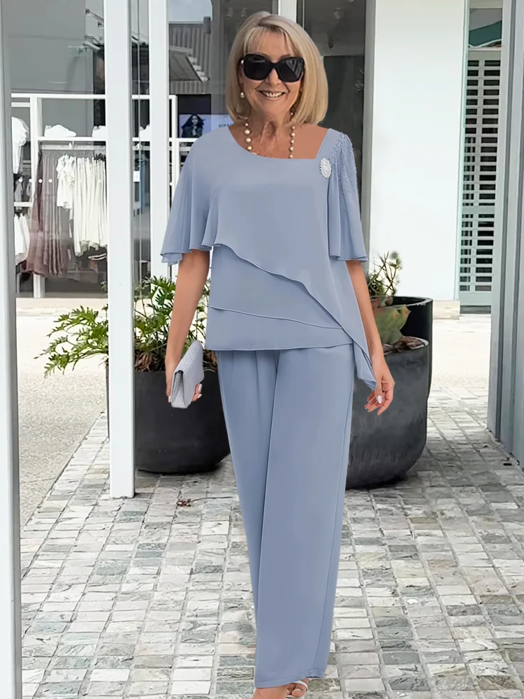 Winnie | Ensemble Blouse Asymétrique Superposée et Pantalon Large