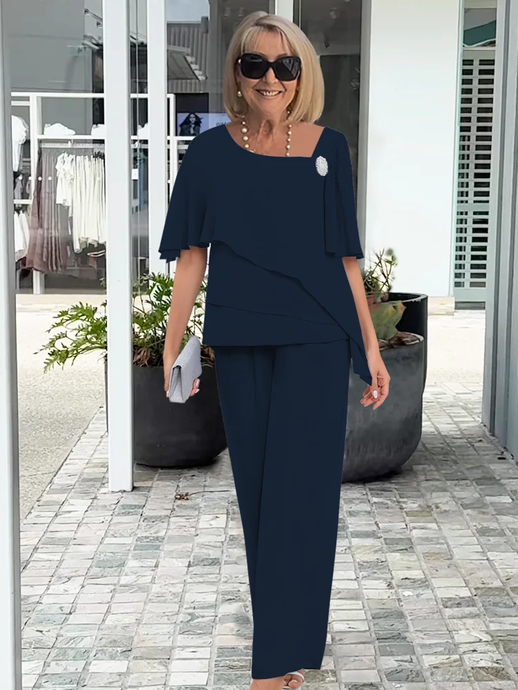 Winnie | Ensemble Blouse Asymétrique Superposée et Pantalon Large