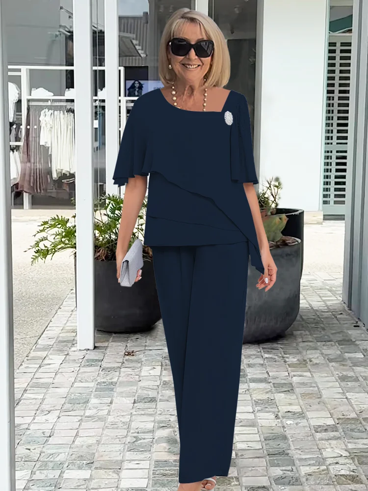 Winnie | Ensemble Blouse Asymétrique Superposée et Pantalon Large