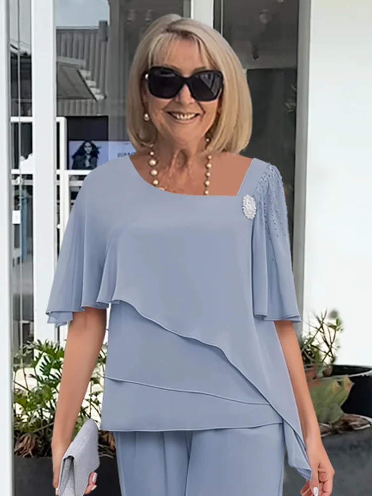 Winnie | Ensemble Blouse Asymétrique Superposée et Pantalon Large