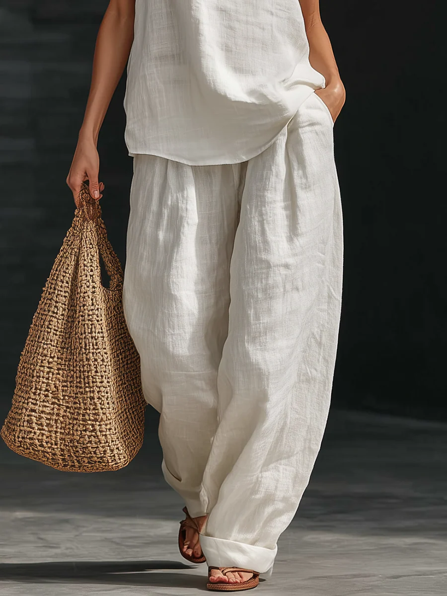 Zoe | Ensemble élégant avec haut sans manches et pantalon à jambes larges