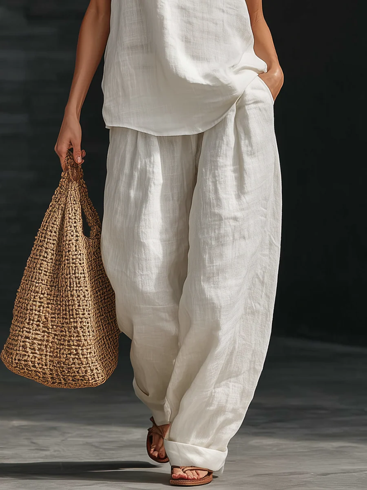 Zoe | Ensemble élégant avec haut sans manches et pantalon à jambes larges