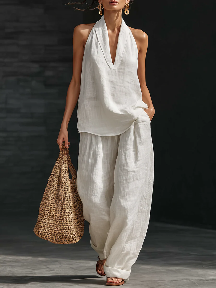 Zoe | Ensemble élégant avec haut sans manches et pantalon à jambes larges