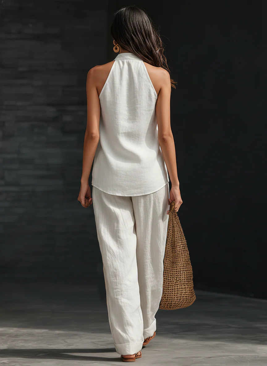 Zoe | Ensemble élégant avec haut sans manches et pantalon à jambes larges
