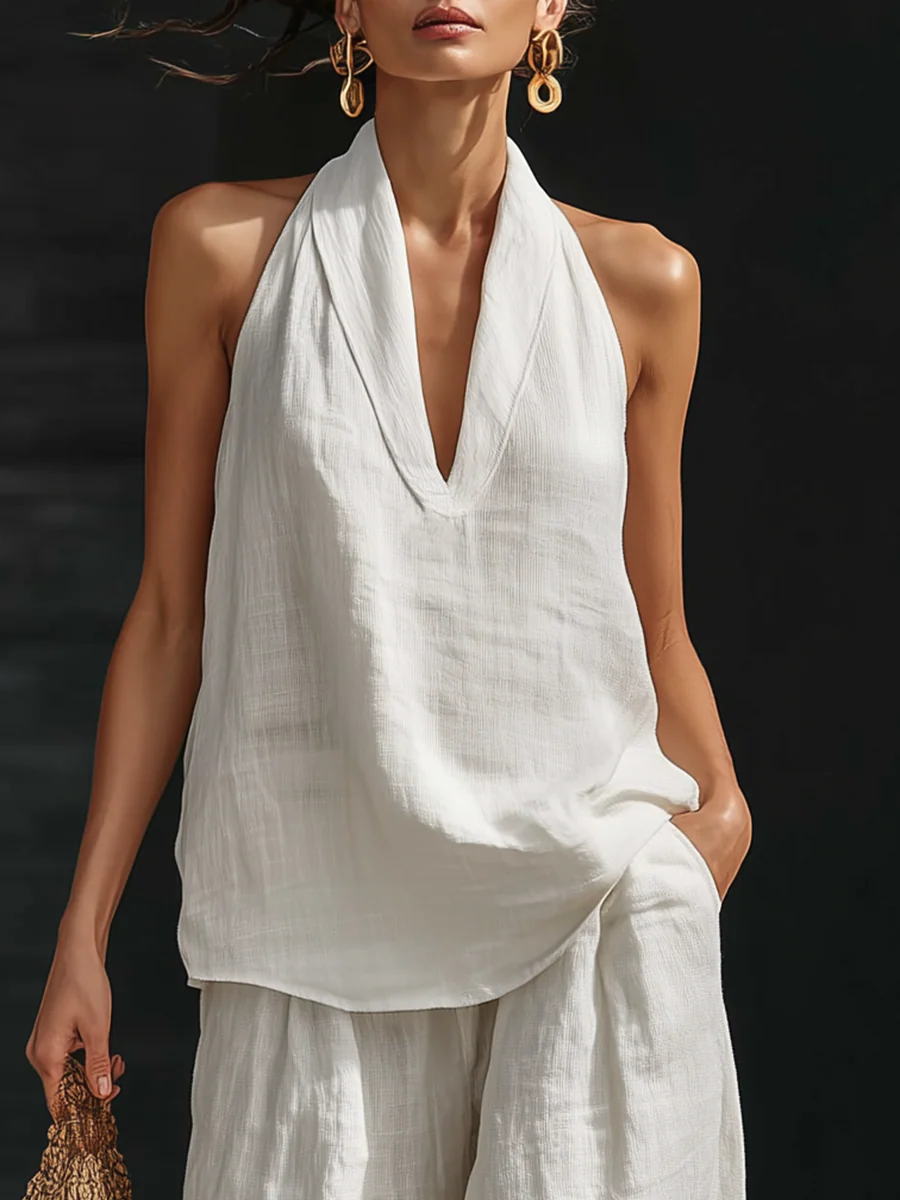 Zoe | Ensemble élégant avec haut sans manches et pantalon à jambes larges