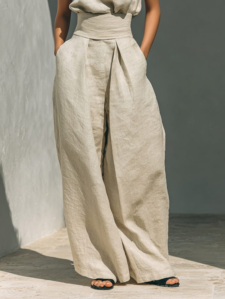 Aurora | Ensemble beige décontracté sans manches à pantalon large