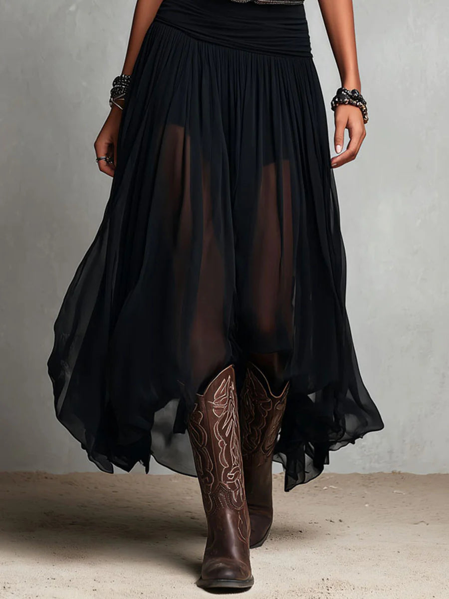 Robe longue à débardeur noir sans manches et jupe en tulle (avec ceinture)
