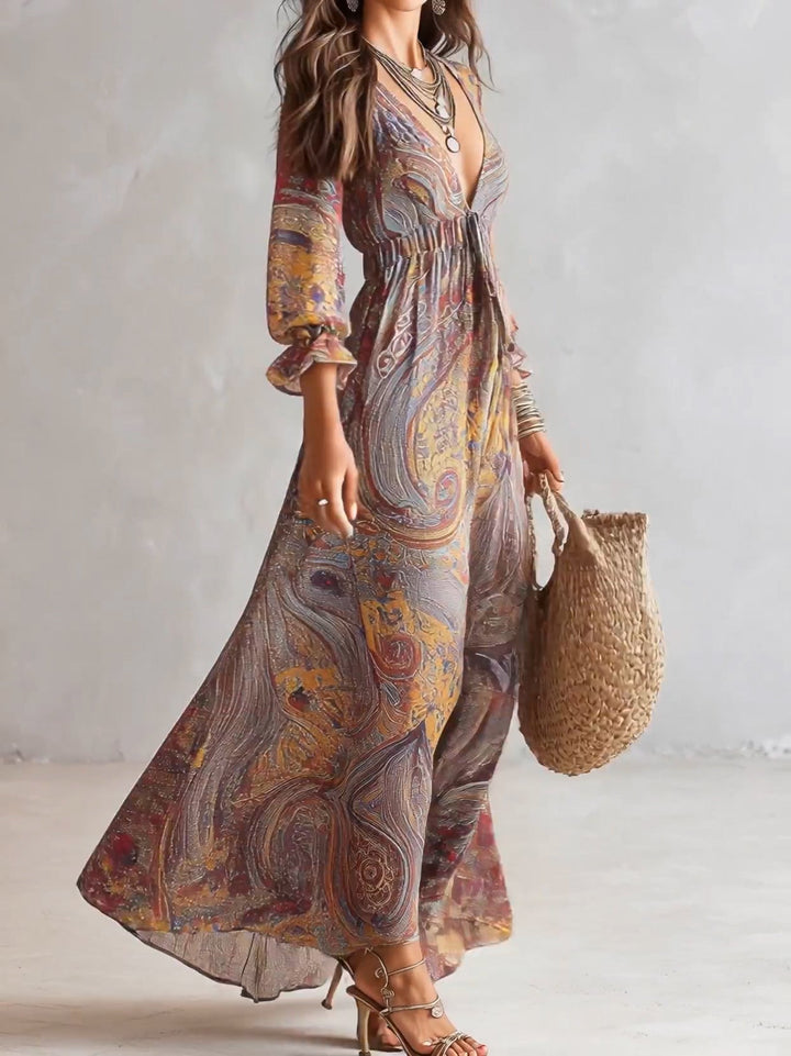 Cosima | Robe Maxi Chiffon Imprimé Paisley à Col V