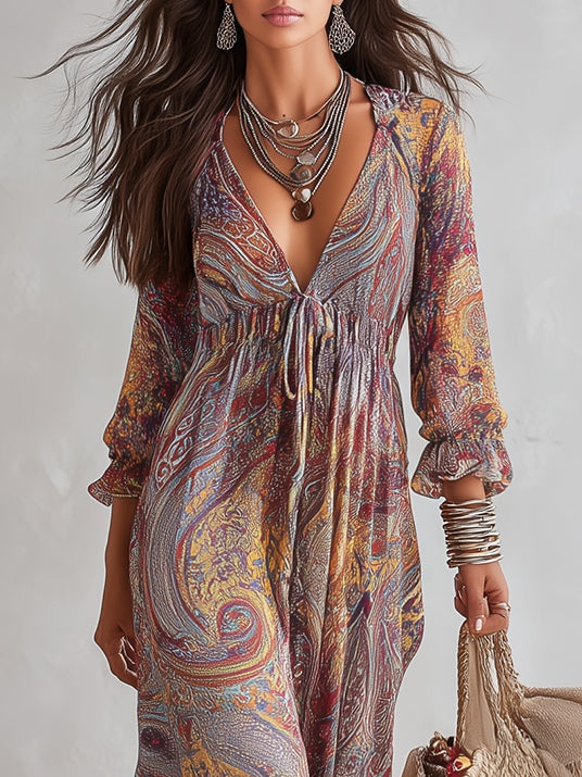 Cosima | Robe Maxi Chiffon Imprimé Paisley à Col V