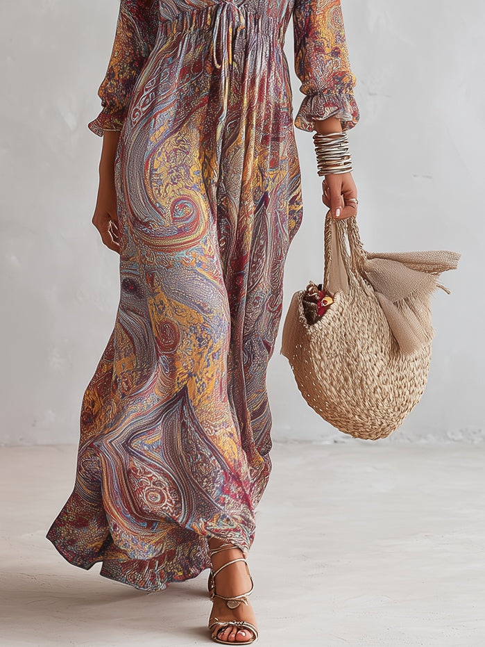 Cosima | Robe Maxi Chiffon Imprimé Paisley à Col V