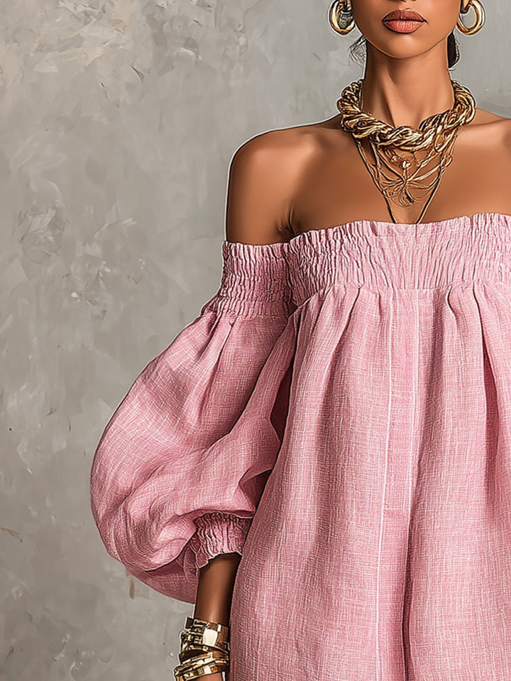 Rosaline | Robe Mini Épaules Dénudées à Manches Bouffantes