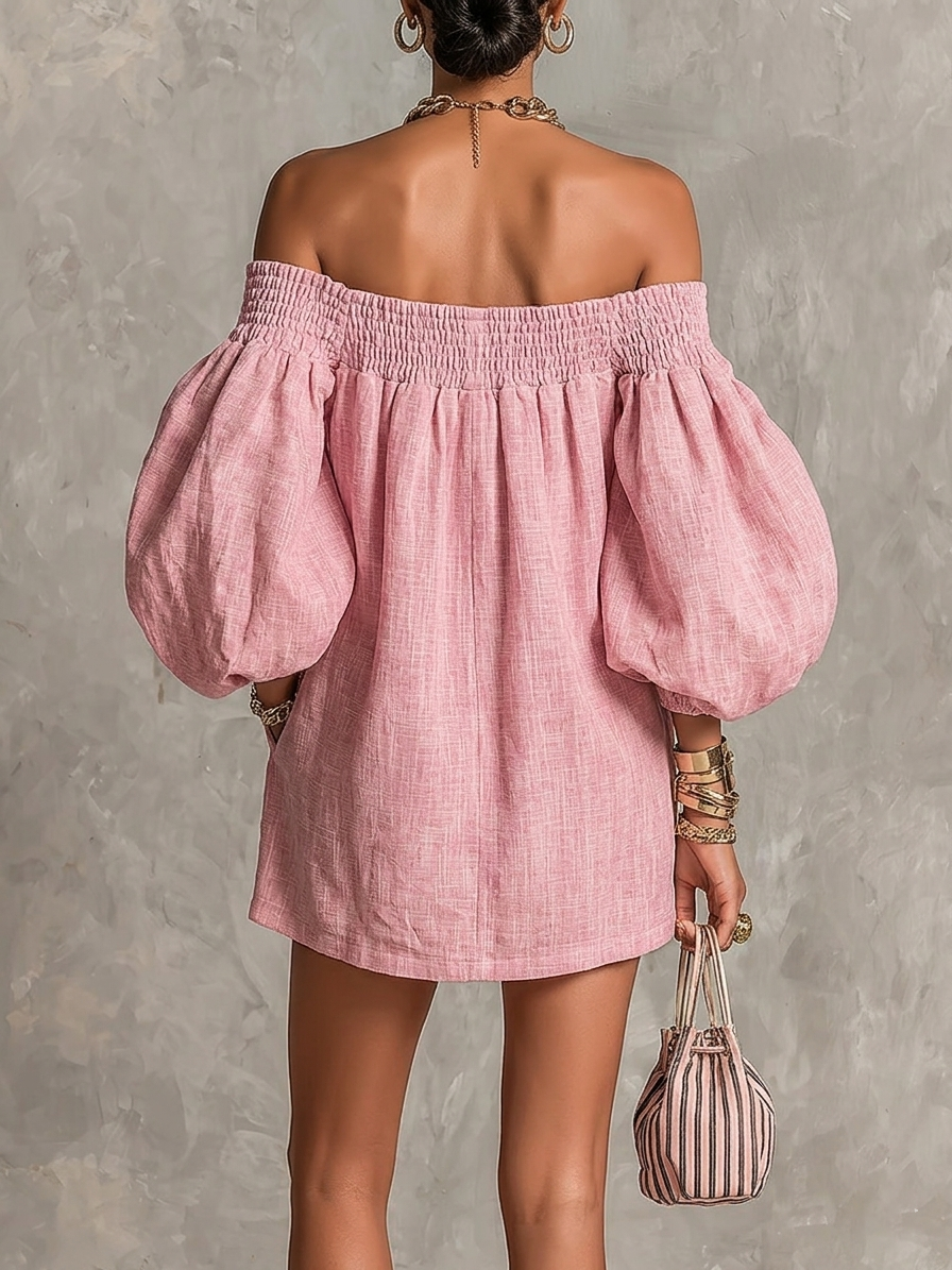 Rosaline | Robe Mini Épaules Dénudées à Manches Bouffantes