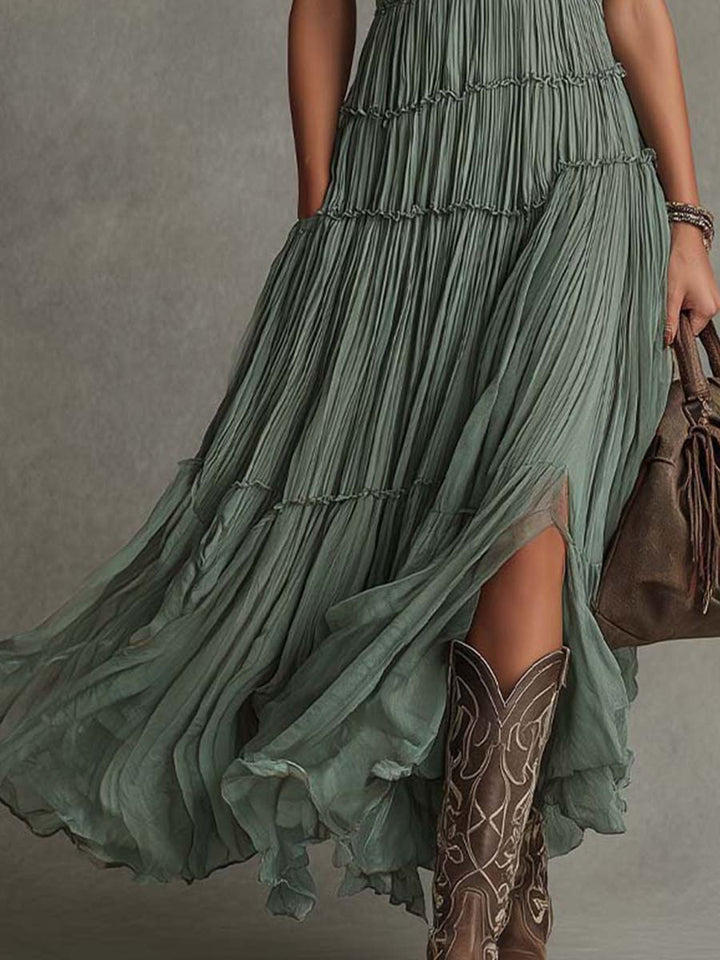 Ava | Robe longue élégante froncée à col en V