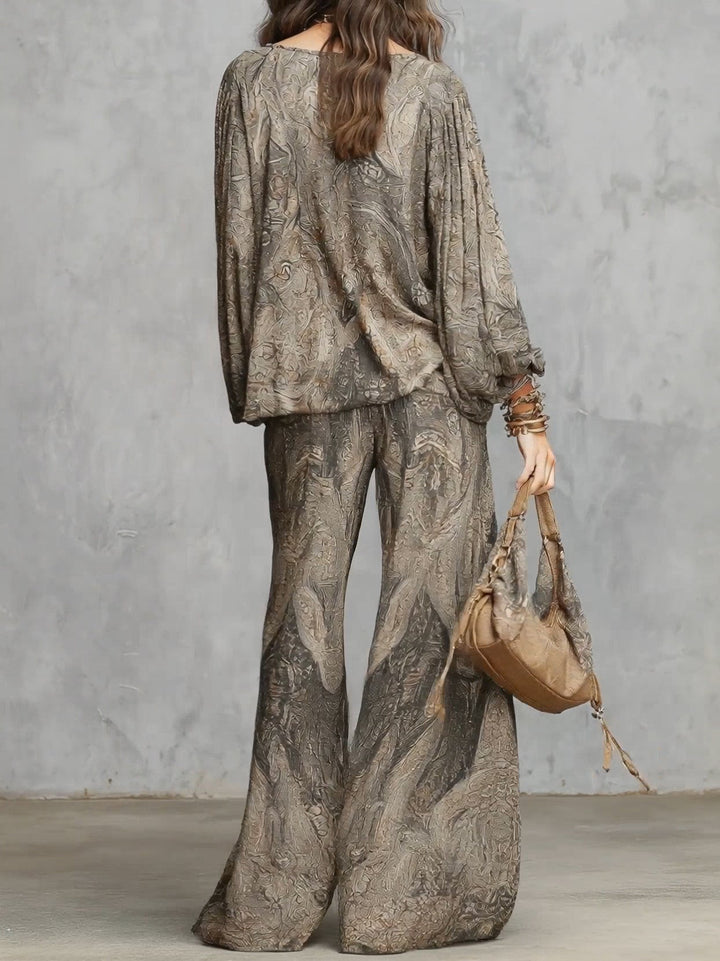 Ornella | Ensemble gris à motif paisley avec manches bouffantes