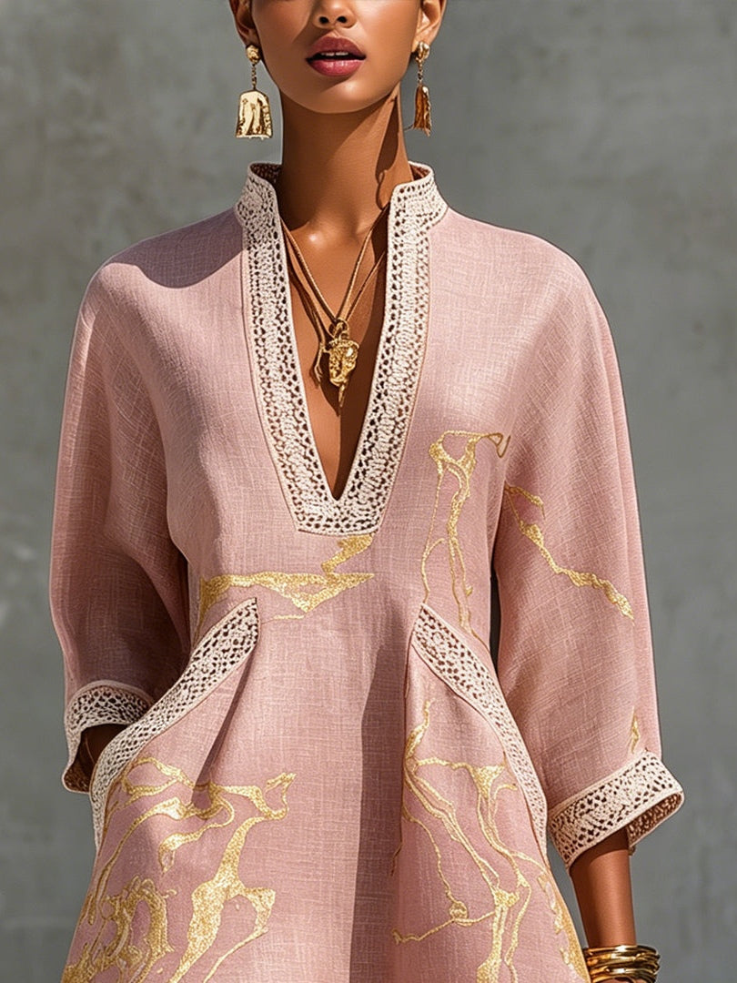 Odette | Robe Mini à Col en V Bordé de Dentelle
