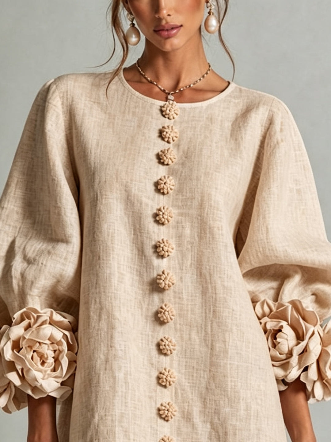 Rosina | Robe Mini Boutonnée à Poignets Fleuris