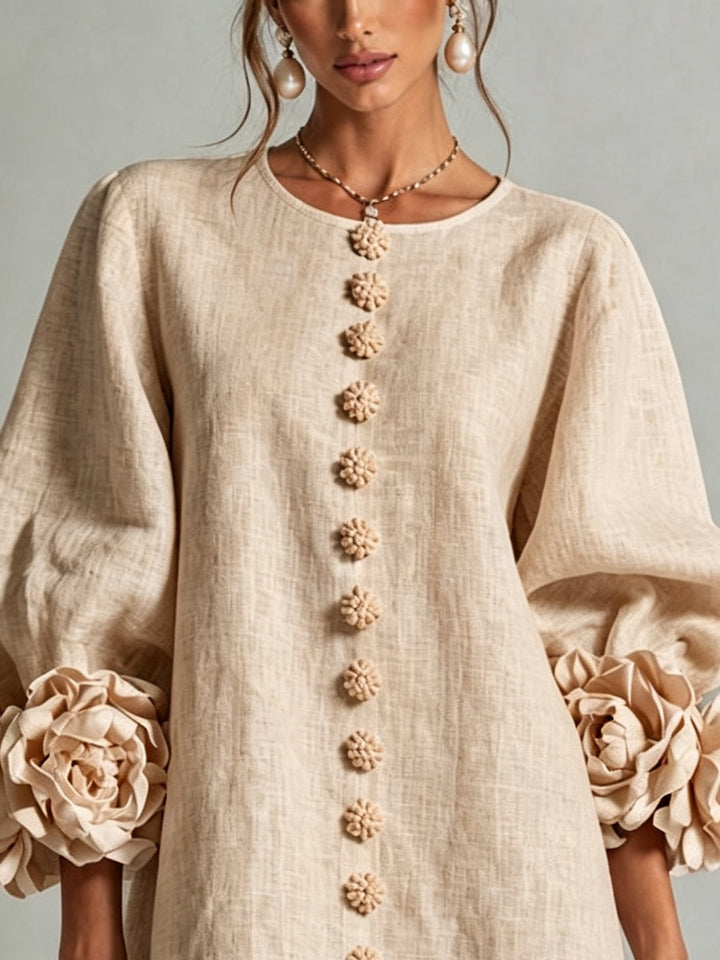 Rosina | Robe Mini Boutonnée à Poignets Fleuris