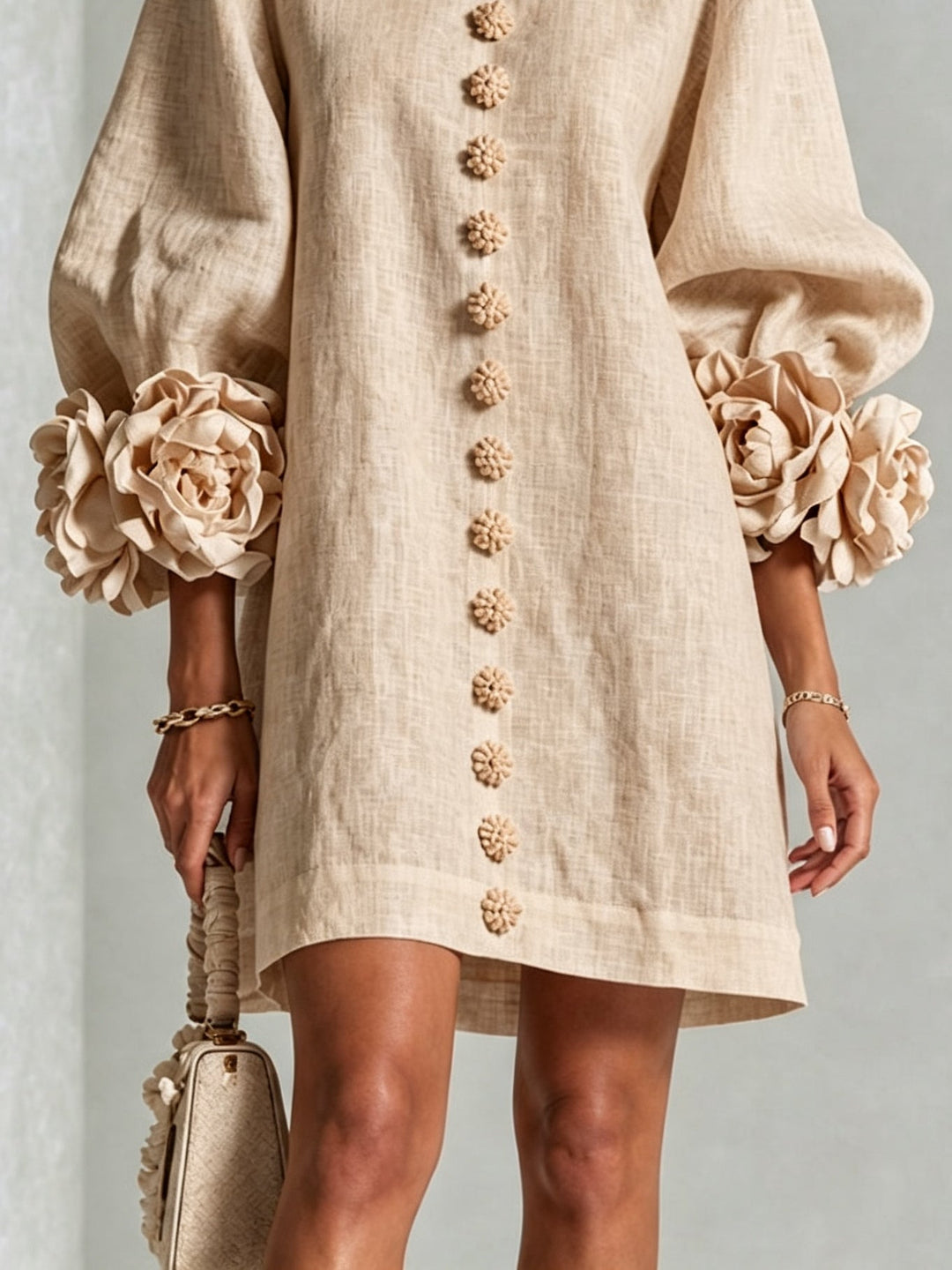 Rosina | Robe Mini Boutonnée à Poignets Fleuris
