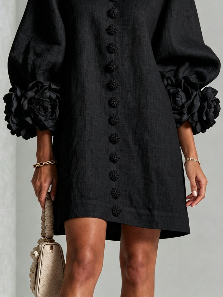 Rosamund | Robe Mini Boutonnée à Poignets Fleuris