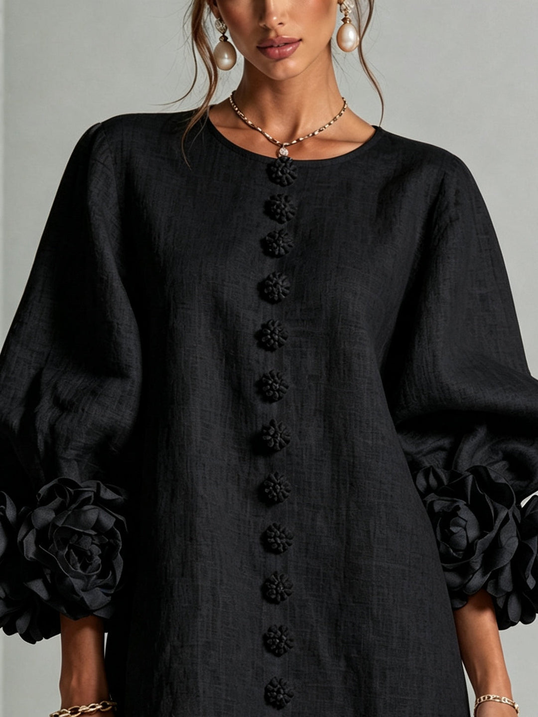 Rosamund | Robe Mini Boutonnée à Poignets Fleuris