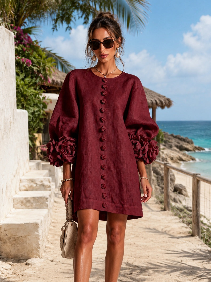 Camellia | Robe Mini à Poignets Rosettes