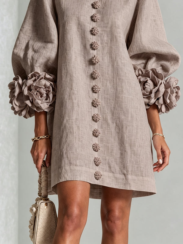 Sadie | Robe Mini Boutonnée à Poignets Fleuris