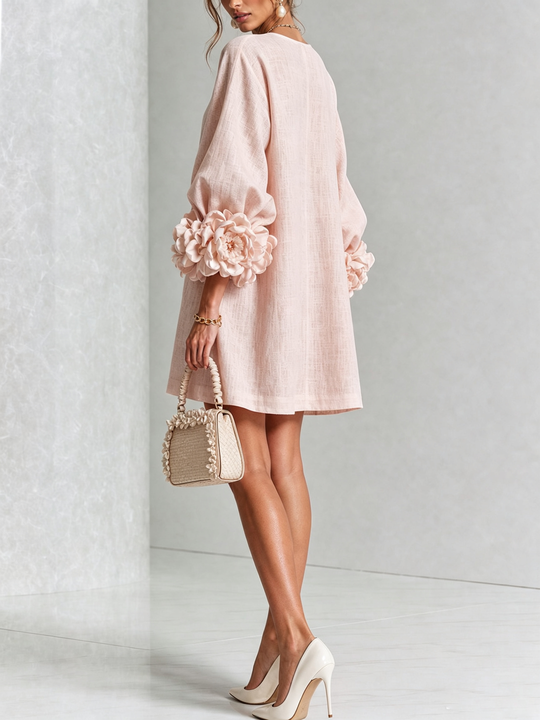 Joséphine™ | Robe Mini Boutonnée Florale Blanche à Manches Fleuries