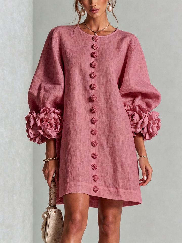 Joséphine™ | Robe Mini Boutonnée Florale Blanche à Manches Fleuries