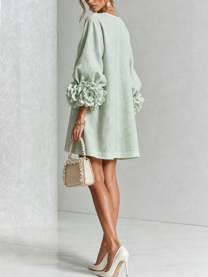 Joséphine™ | Robe Mini Boutonnée Florale Blanche à Manches Fleuries