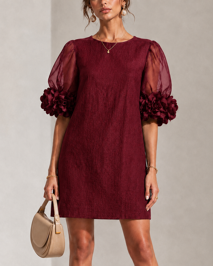 Philippa | Robe Mini à Manches Bouffantes et Poignets Fleuris