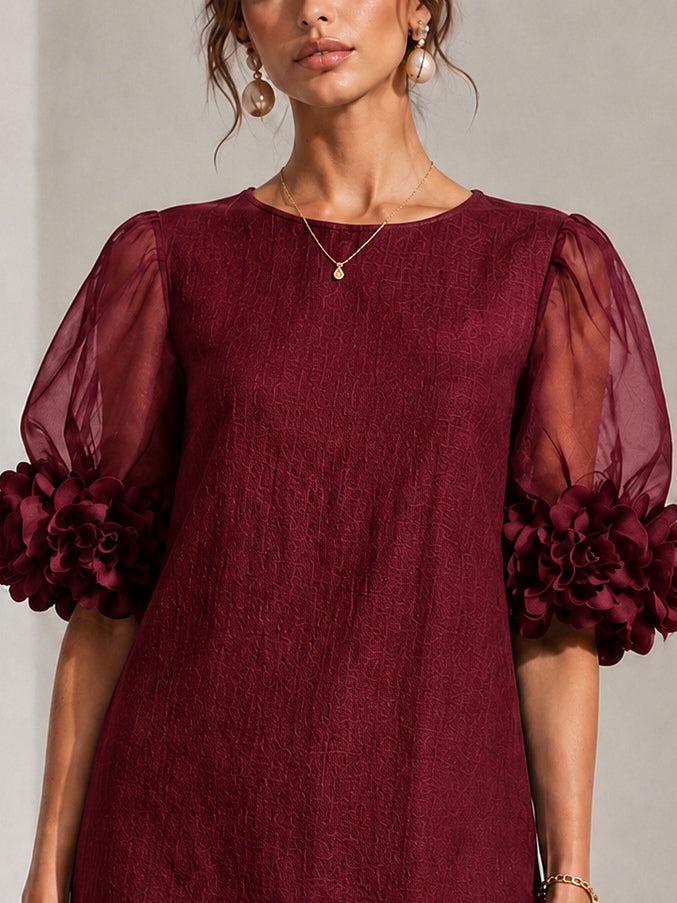 Philippa | Robe Mini à Manches Bouffantes et Poignets Fleuris