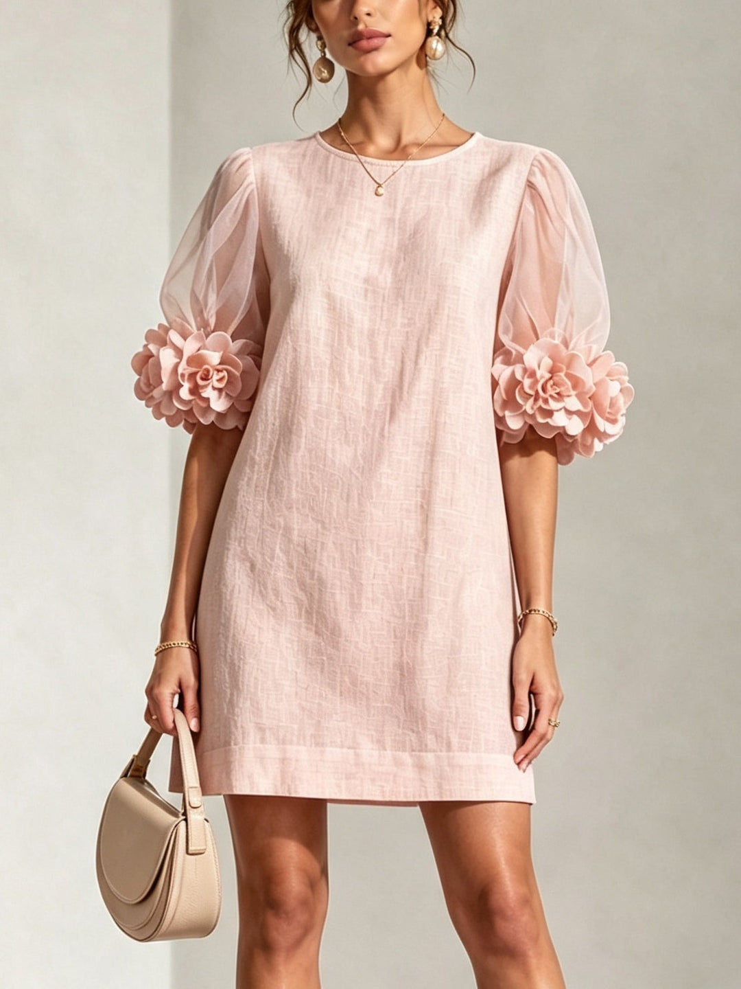 Penelope | Robe Mini à Manches Bouffantes et Poignets Fleuris