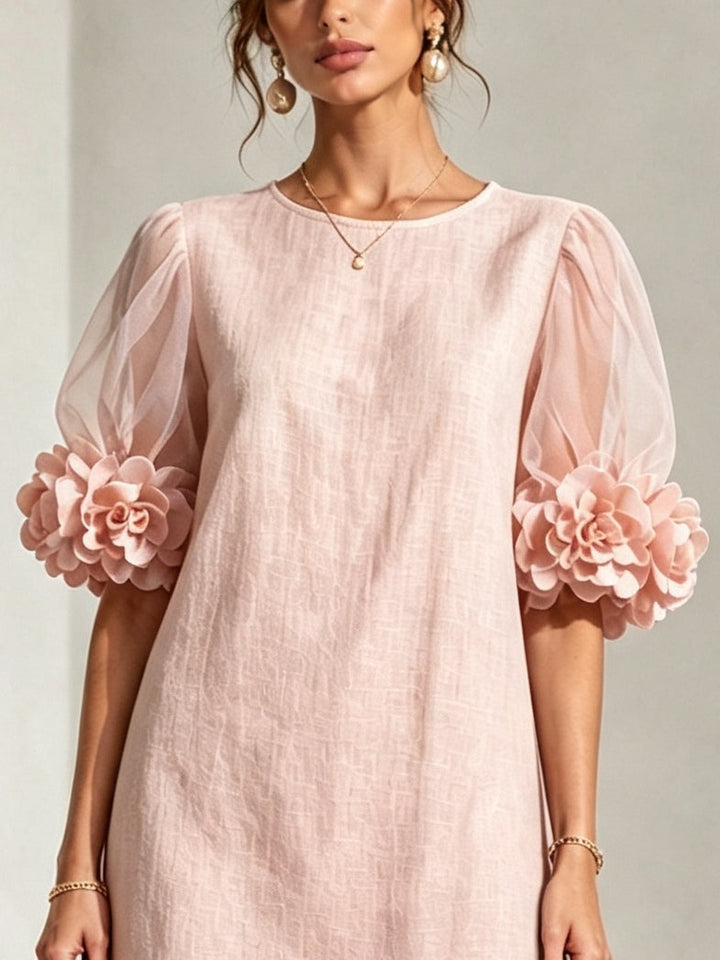 Penelope | Robe Mini à Manches Bouffantes et Poignets Fleuris