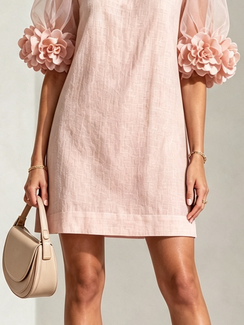 Penelope | Robe Mini à Manches Bouffantes et Poignets Fleuris