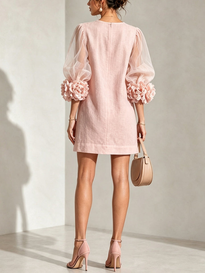 Penelope | Robe Mini à Manches Bouffantes et Poignets Fleuris
