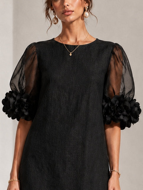 Persephone | Robe Mini à Manches Bouffantes et Poignets Fleuris