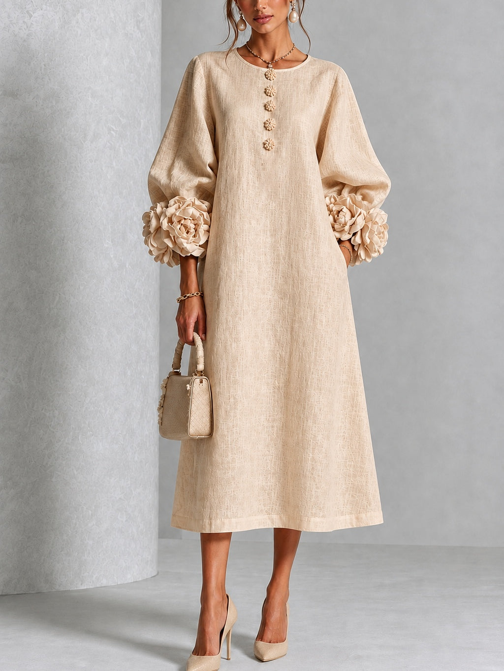 Rosanne | Robe Midi à Poignets Rosettes