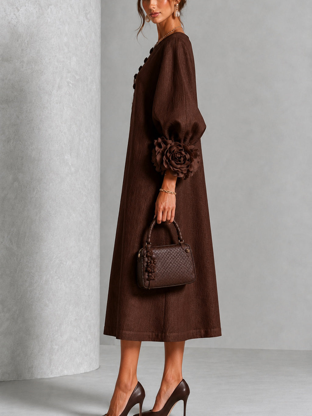 Beverly | Robe Midi à Poignets Rosettes
