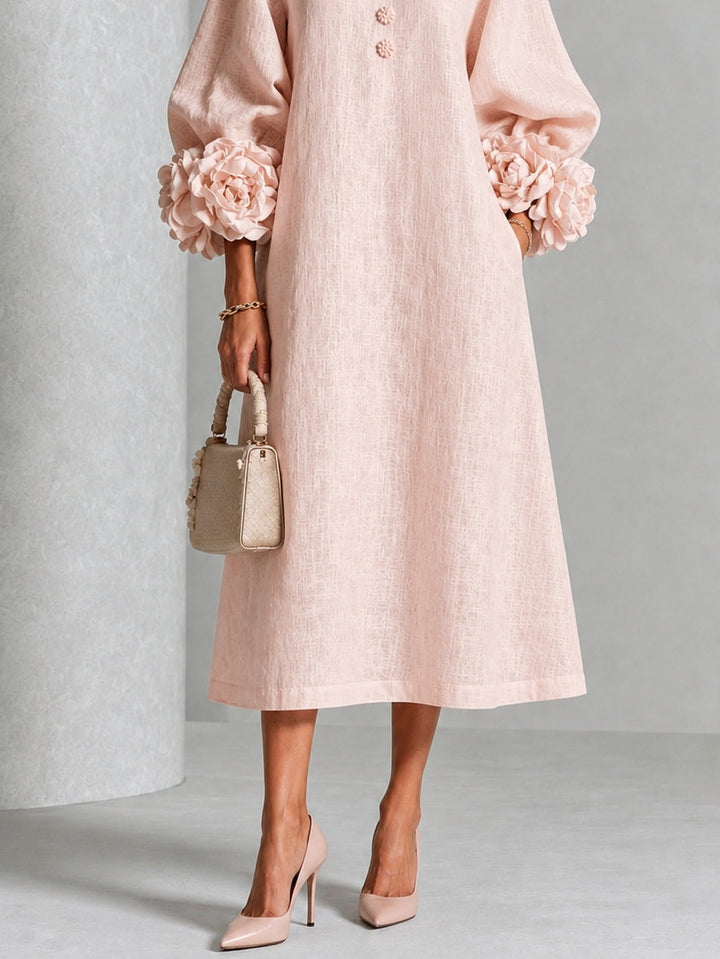 Rosetta | Robe Midi Boutonnée à Poignets Fleuris