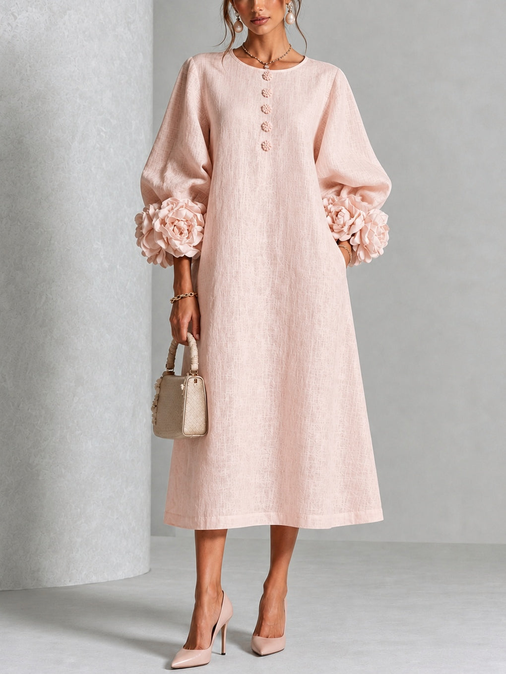Rosetta | Robe Midi Boutonnée à Poignets Fleuris