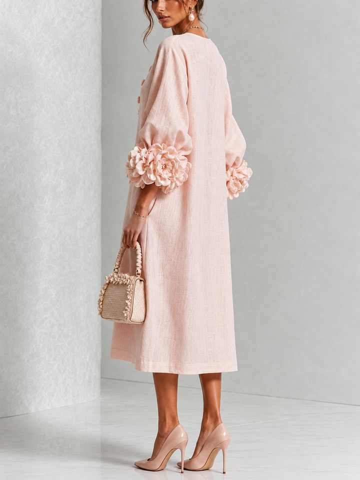 Rosetta | Robe Midi Boutonnée à Poignets Fleuris
