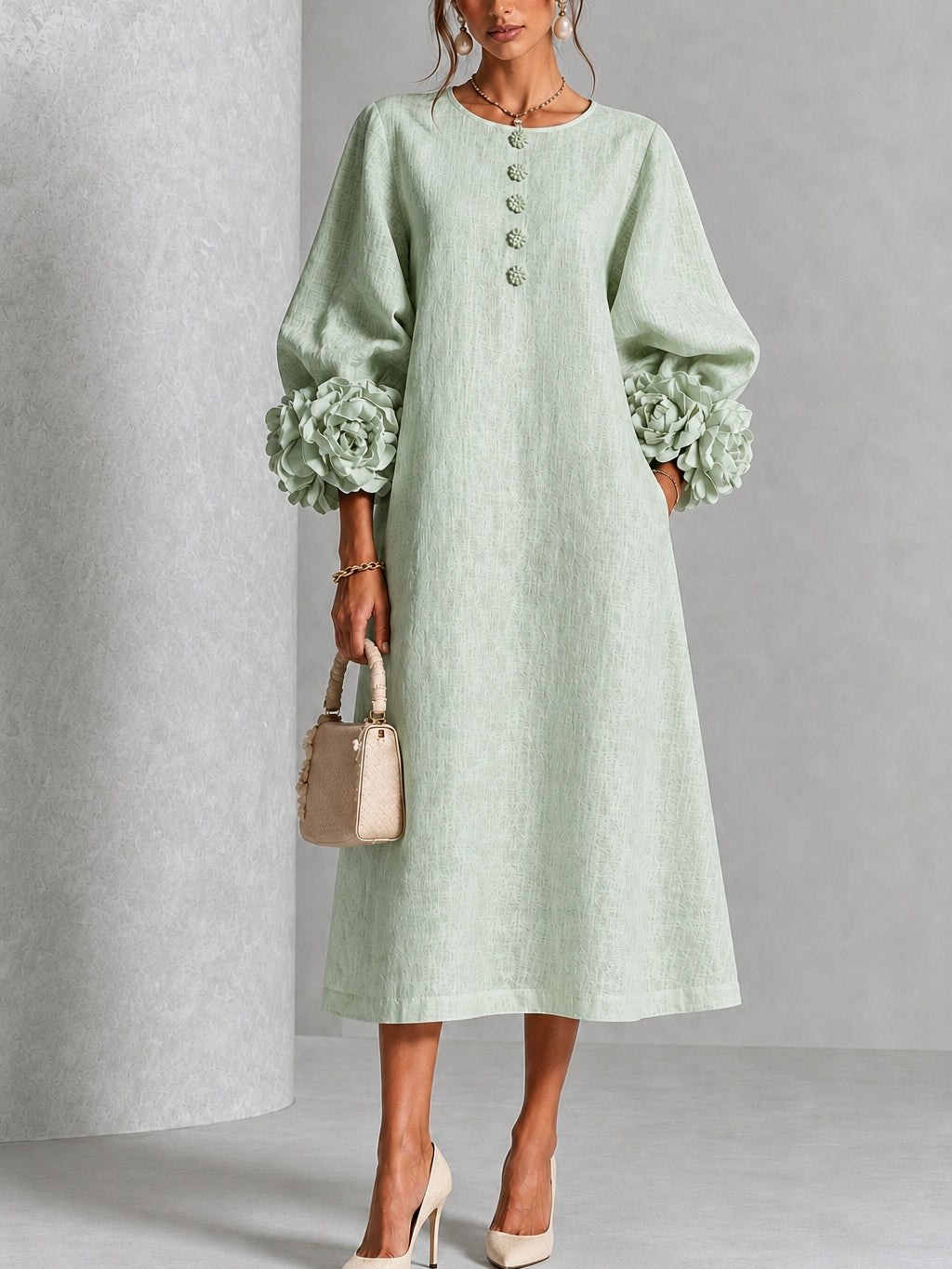 Sienna | Robe Midi à Poignets Fleuris