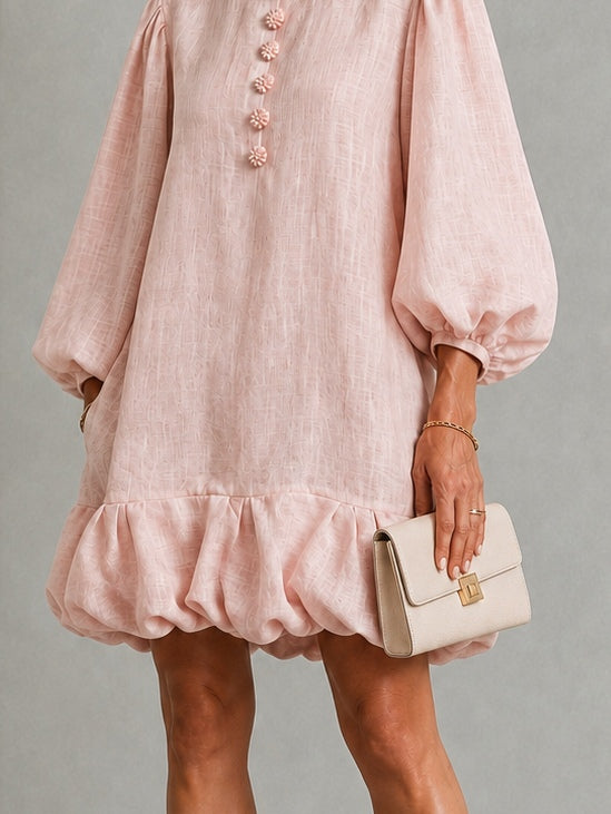 Rosalyn | Robe Mini à Manches Bouffantes et Boutons Fleuris