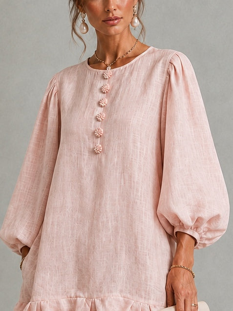 Rosalyn | Robe Mini à Manches Bouffantes et Boutons Fleuris