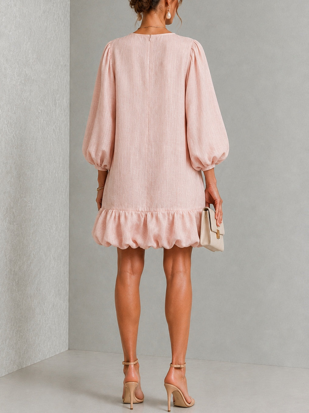 Rosalyn | Robe Mini à Manches Bouffantes et Boutons Fleuris