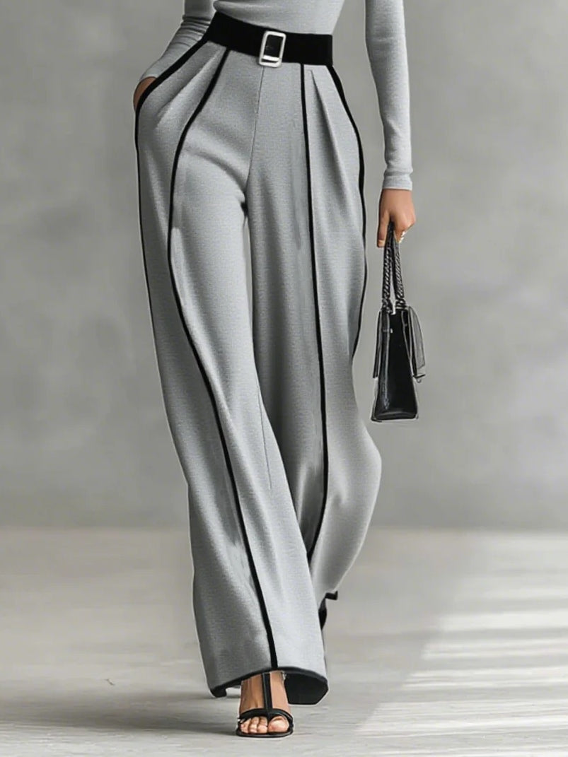 Adèle | Ensemble Col Haut à Liserés Blancs et Pantalon Large