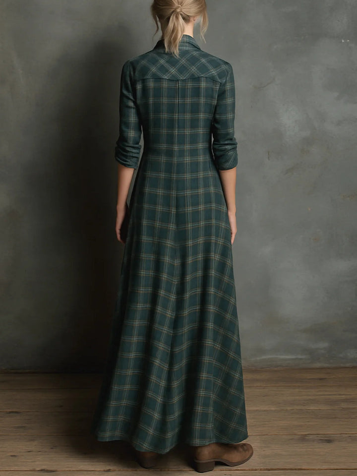 Margaux | Robe Chemise Longue à Col Vichy Vert